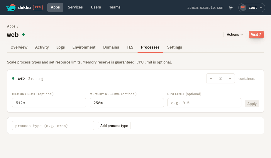 Managing an app's processes in the UI