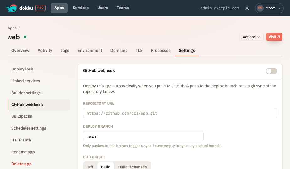 Configuring a GitHub webhook for an app